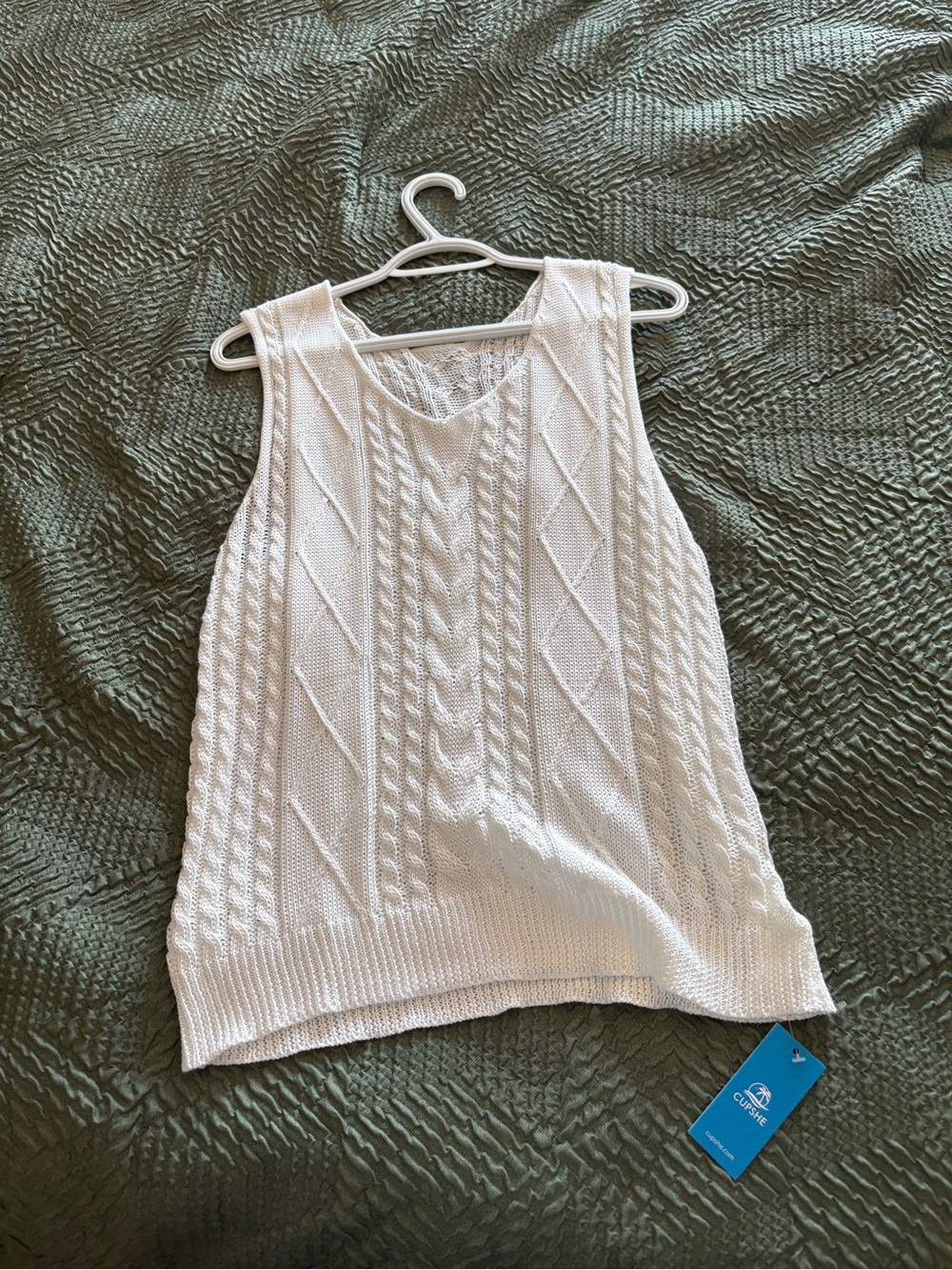 Cupshe White Cable Knit Sleeveless Tank Top